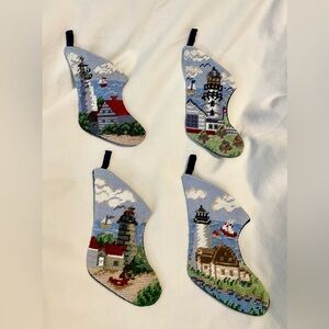 *VINTAGE* Mini-Needlepoint/Petite Point (4) Nautical Christmas Stocking Ornament
